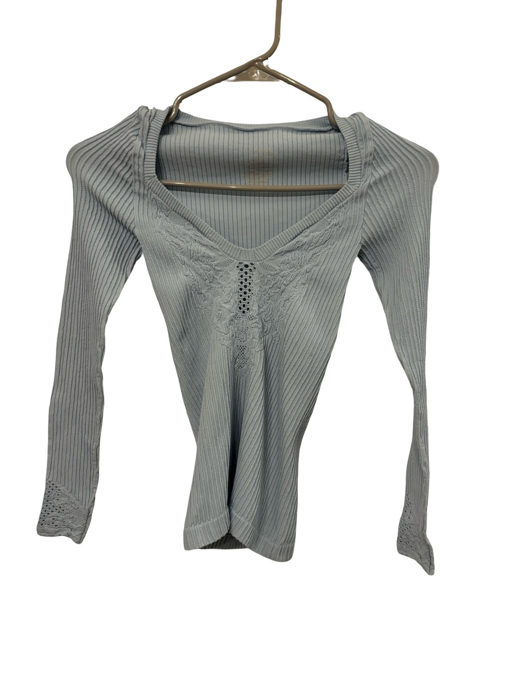Free People Long Sleeve Ribbed V-Neck Y2K Fairycore Coquette Stretch Top Medium